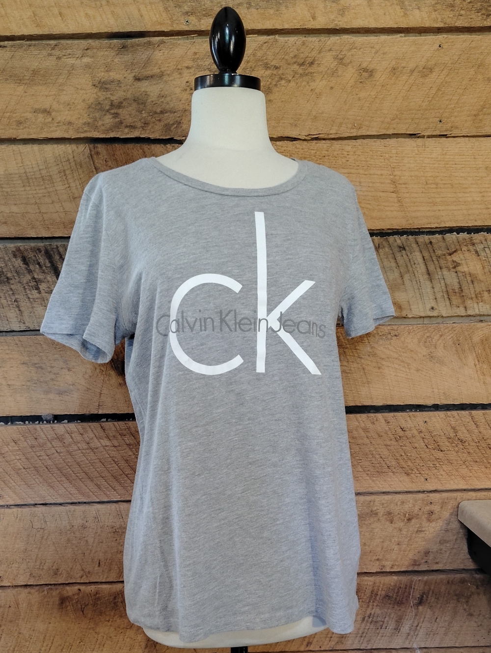 Calvin Klein Jeans Light Gray Short Sleeve Logo Tee Sz L